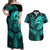 Polynesia Couples Matching Off Shoulder Maxi Dress and Hawaiian Shirt Whale Tale and Polynesian Sunset Plumeria Turquoise LT9 Turquoise - Polynesian Pride