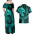 Polynesia Couples Matching Off Shoulder Maxi Dress and Hawaiian Shirt Whale Tale and Polynesian Sunset Plumeria Turquoise LT9 - Polynesian Pride