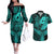 Polynesia Couples Matching Off The Shoulder Long Sleeve Dress and Hawaiian Shirt Whale Tale and Polynesian Sunset Plumeria Turquoise LT9 Turquoise - Polynesian Pride