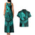 Polynesia Couples Matching Tank Maxi Dress and Hawaiian Shirt Whale Tale and Polynesian Sunset Plumeria Turquoise LT9 - Polynesian Pride