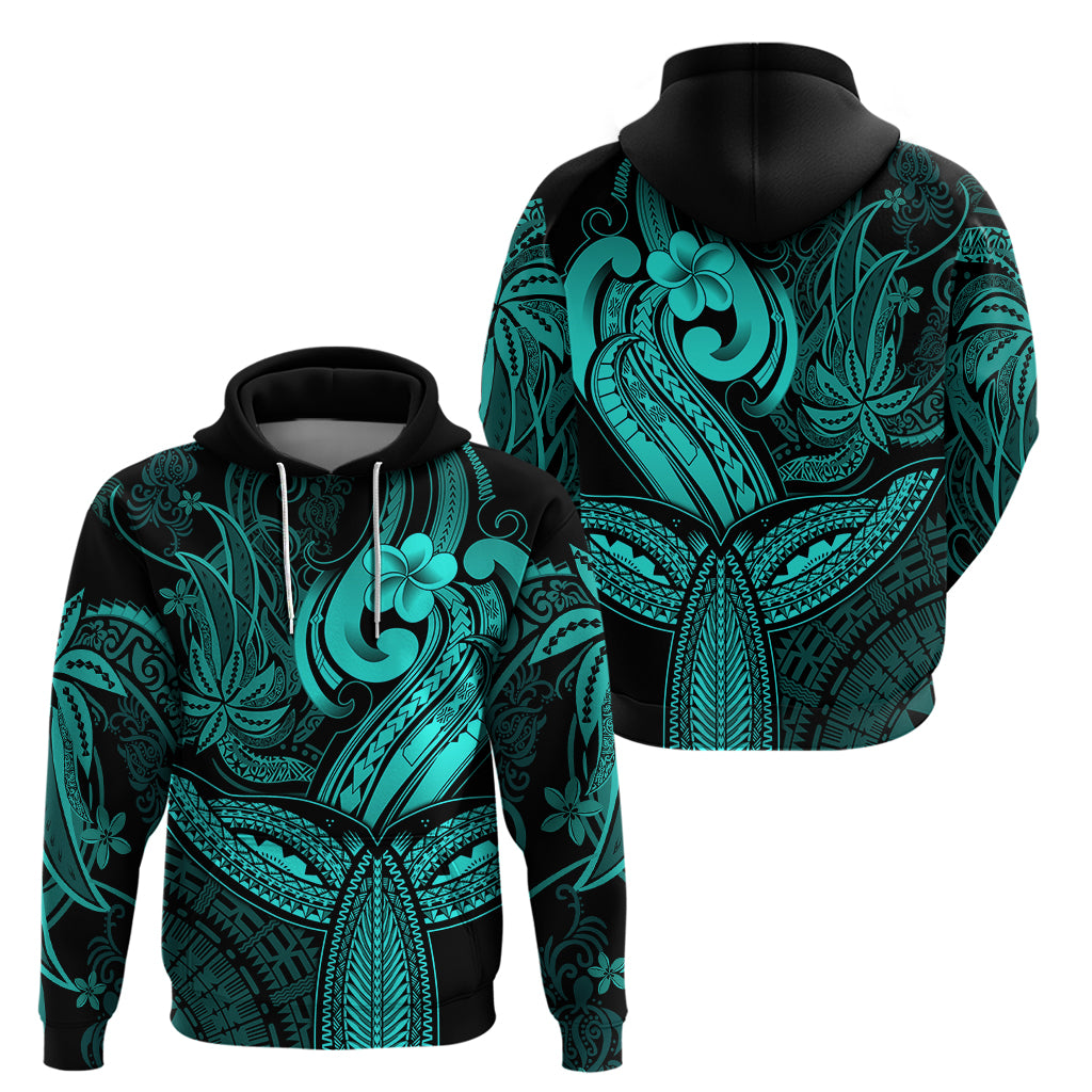 Polynesia Hoodie Whale Tale and Polynesian Sunset Plumeria Turquoise LT9 - Polynesian Pride