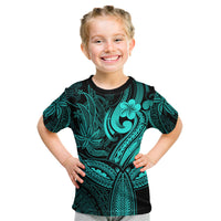 Polynesia Kid T Shirt Whale Tale and Polynesian Sunset Plumeria Turquoise LT9 Turquoise - Polynesian Pride