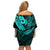 Polynesia Off Shoulder Short Dress Whale Tale and Polynesian Sunset Plumeria Turquoise LT9 - Polynesian Pride