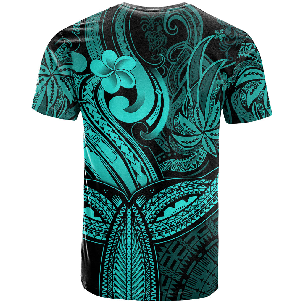 Polynesia T Shirt Whale Tale and Polynesian Sunset Plumeria Turquoise LT9 - Polynesian Pride