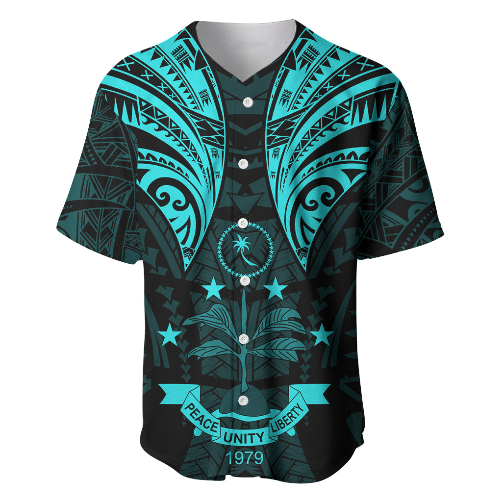 FSM Chuuk States Baseball Jersey Micronesia Vintage Polynesian Tribal Aqua Version LT9 Aqua - Polynesian Pride