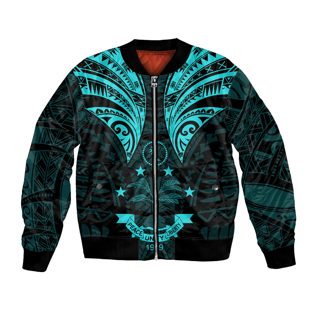 FSM Chuuk States Bomber Jacket Micronesia Vintage Polynesian Tribal Aqua Version LT9 Unisex Aqua - Polynesian Pride