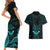 FSM Chuuk States Couples Matching Short Sleeve Bodycon Dress and Hawaiian Shirt Micronesia Vintage Polynesian Tribal Aqua Version LT9 - Polynesian Pride