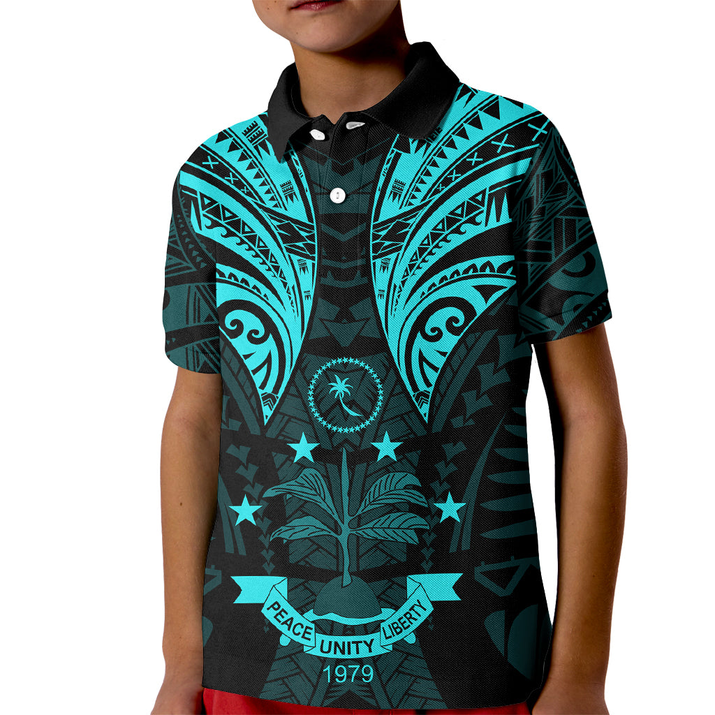 FSM Chuuk States Kid Polo Shirt Micronesia Vintage Polynesian Tribal Aqua Version LT9 Kid Aqua - Polynesian Pride
