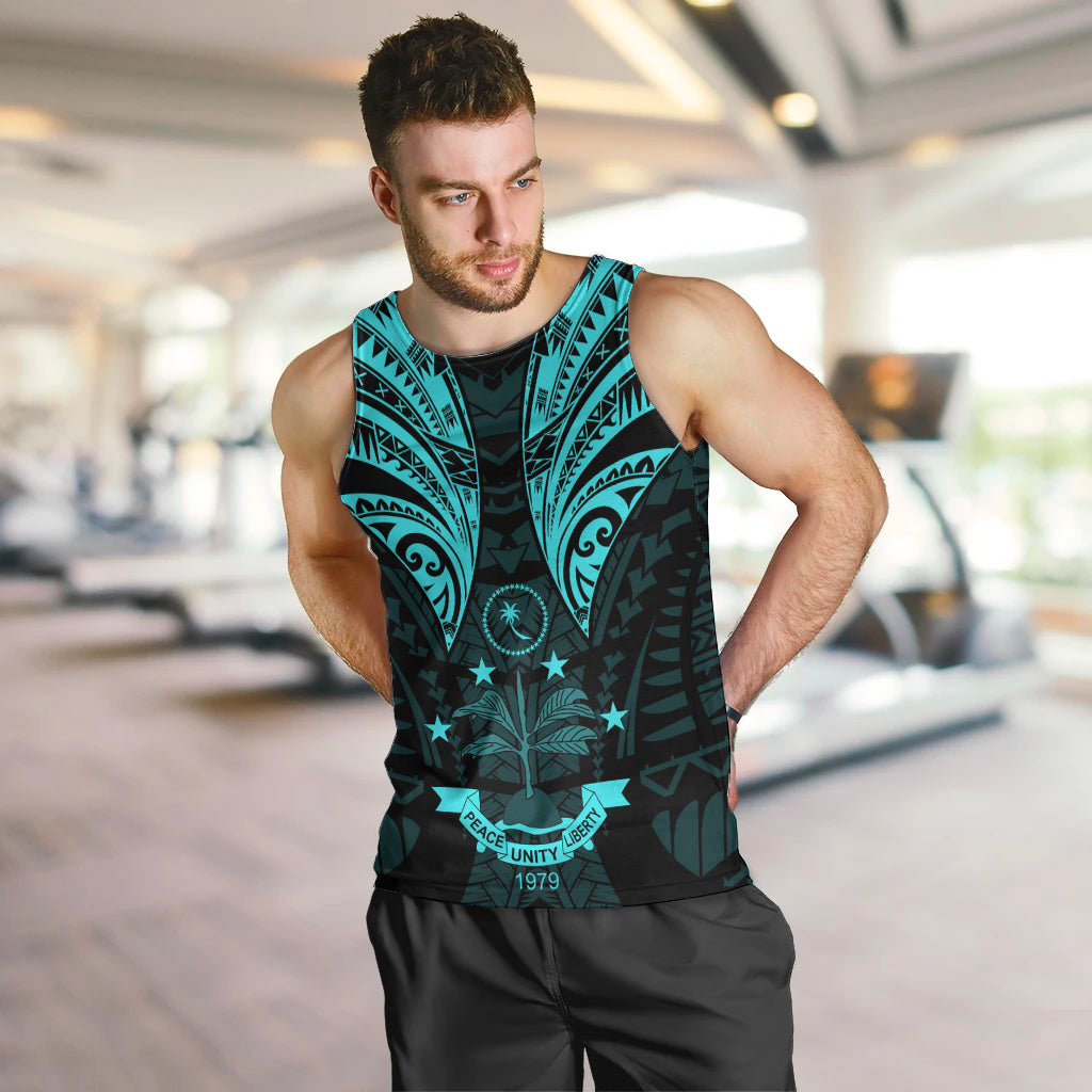 FSM Chuuk States Men Tank Top Micronesia Vintage Polynesian Tribal Aqua Version LT9 - Polynesian Pride