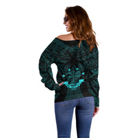 FSM Chuuk States Off Shoulder Sweater Micronesia Vintage Polynesian Tribal Aqua Version LT9 - Polynesian Pride