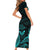 FSM Chuuk States Short Sleeve Bodycon Dress Micronesia Vintage Polynesian Tribal Aqua Version LT9 - Polynesian Pride