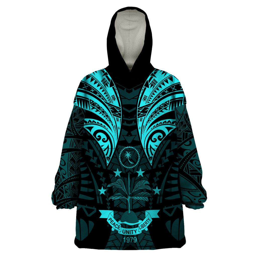 FSM Chuuk States Wearable Blanket Hoodie Micronesia Vintage Polynesian Tribal Aqua Version LT9 One Size Aqua - Polynesian Pride