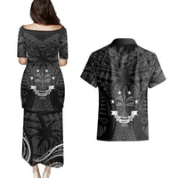 FSM Chuuk States Couples Matching Puletasi Dress and Hawaiian Shirt Micronesia Vintage Polynesian Tribal Black Version LT9 - Polynesian Pride