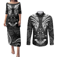 FSM Chuuk States Couples Matching Puletasi Dress and Long Sleeve Button Shirts Micronesia Vintage Polynesian Tribal Black Version LT9 Black - Polynesian Pride
