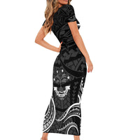 FSM Chuuk States Short Sleeve Bodycon Dress Micronesia Vintage Polynesian Tribal Black Version LT9 - Polynesian Pride