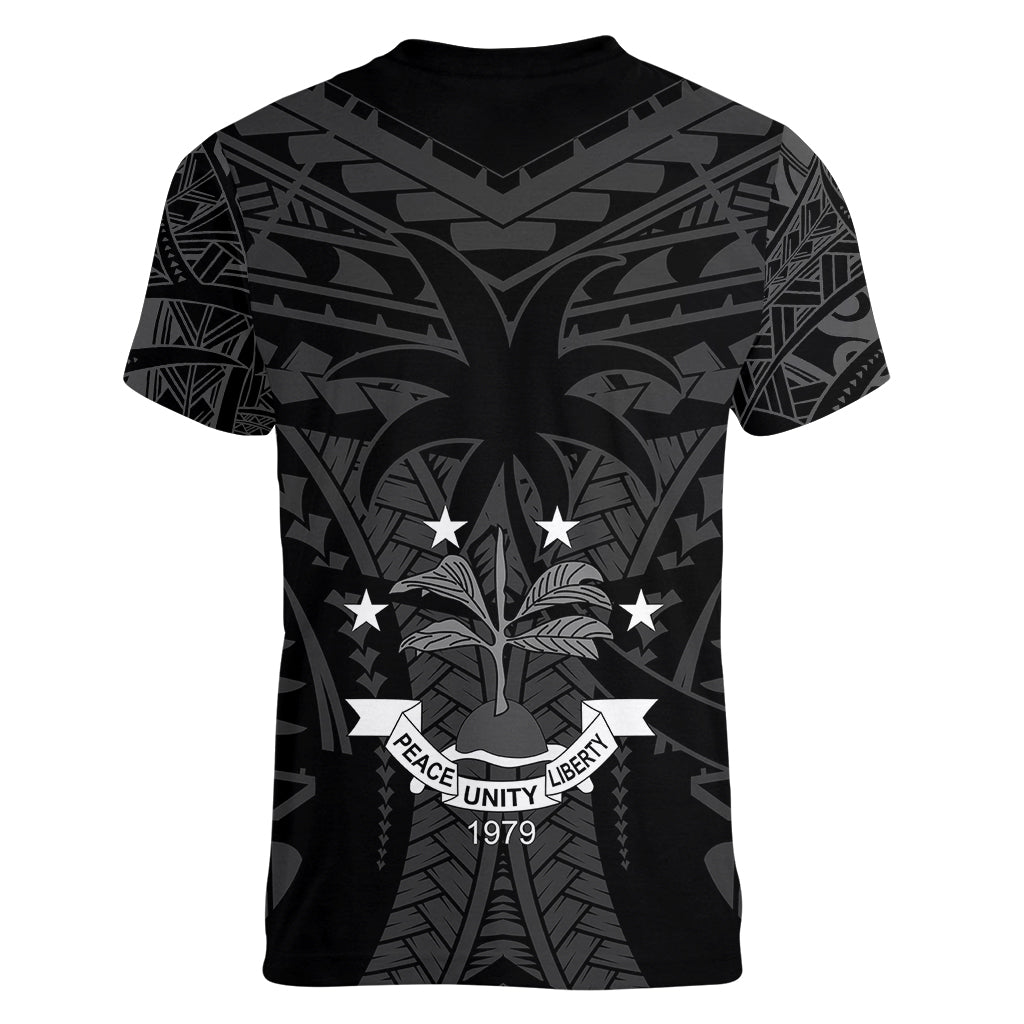 FSM Chuuk States Women V Neck T Shirt Micronesia Vintage Polynesian Tribal Black Version LT9 - Polynesian Pride