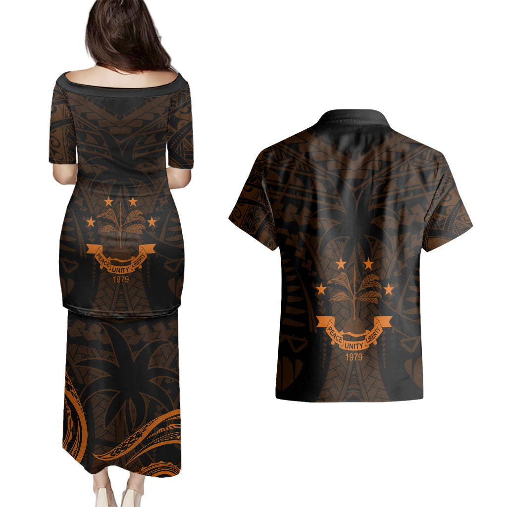 FSM Chuuk States Couples Matching Puletasi Dress and Hawaiian Shirt Micronesia Vintage Polynesian Tribal Gold Version LT9 - Polynesian Pride