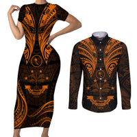 FSM Chuuk States Couples Matching Short Sleeve Bodycon Dress and Long Sleeve Button Shirts Micronesia Vintage Polynesian Tribal Gold Version LT9 Gold - Polynesian Pride
