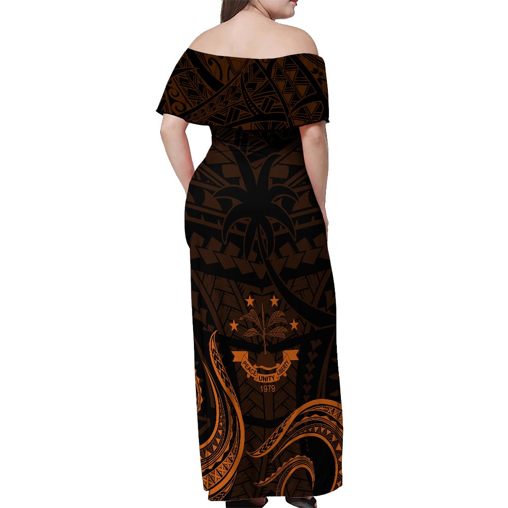 FSM Chuuk States Off Shoulder Maxi Dress Micronesia Vintage Polynesian Tribal Gold Version LT9 - Polynesian Pride