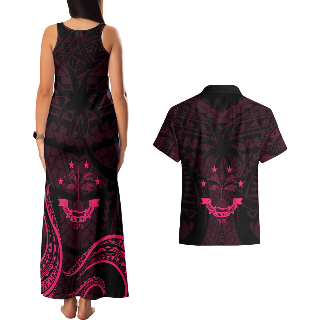 FSM Chuuk States Couples Matching Tank Maxi Dress and Hawaiian Shirt Micronesia Vintage Polynesian Tribal Pink Version LT9 - Polynesian Pride