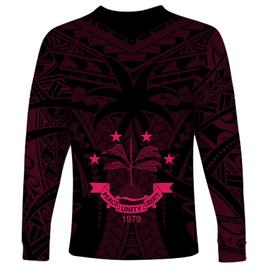 FSM Chuuk States Long Sleeve Shirt Micronesia Vintage Polynesian Tribal Pink Version LT9 - Polynesian Pride