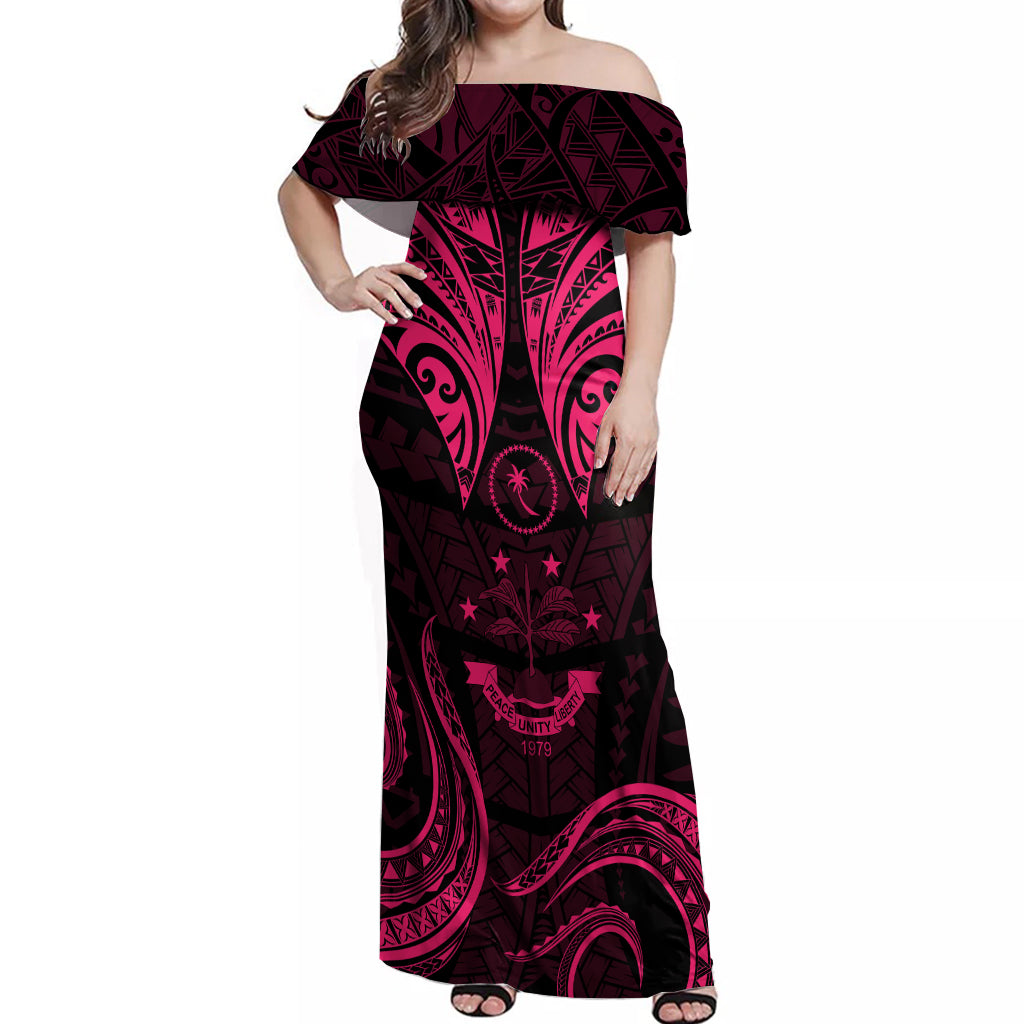 FSM Chuuk States Off Shoulder Maxi Dress Micronesia Vintage Polynesian Tribal Pink Version LT9 Women Pink - Polynesian Pride