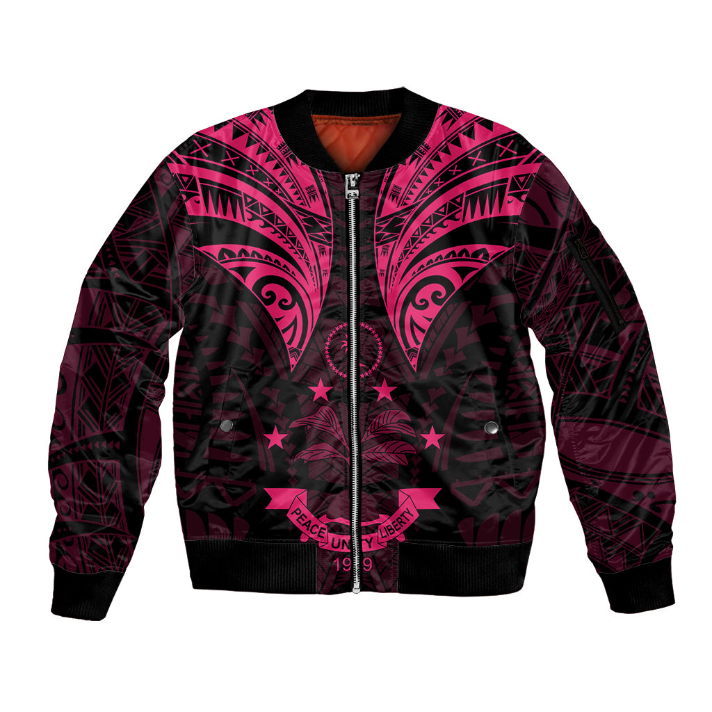 FSM Chuuk States Sleeve Zip Bomber Jacket Micronesia Vintage Polynesian Tribal Pink Version LT9 Unisex Pink - Polynesian Pride