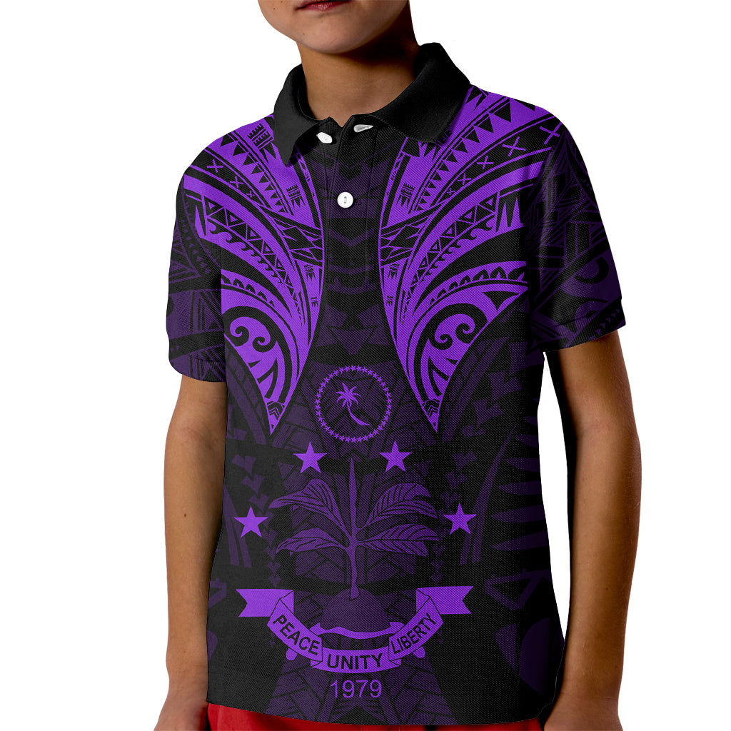 FSM Chuuk States Kid Polo Shirt Micronesia Vintage Polynesian Tribal Purple Version LT9 Kid Purple - Polynesian Pride