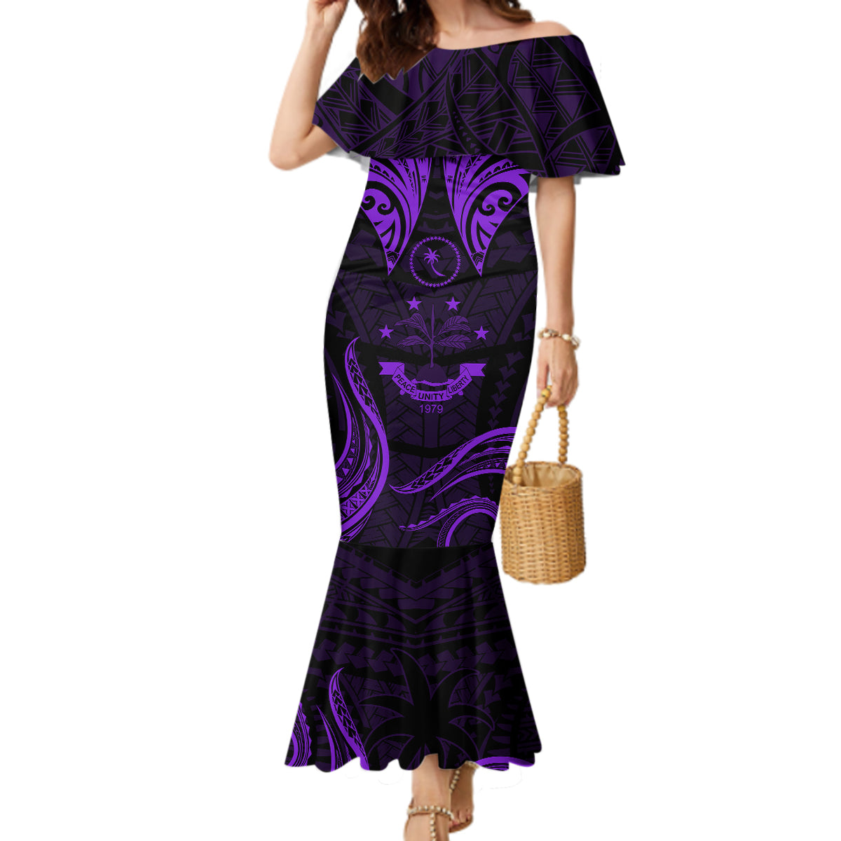 FSM Chuuk States Mermaid Dress Micronesia Vintage Polynesian Tribal Purple Version LT9 Women Purple - Polynesian Pride