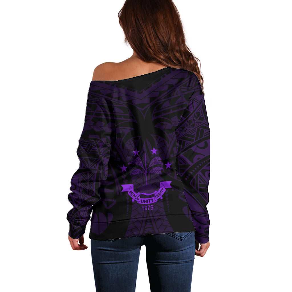 FSM Chuuk States Off Shoulder Sweater Micronesia Vintage Polynesian Tribal Purple Version LT9 - Polynesian Pride
