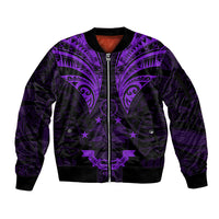 FSM Chuuk States Sleeve Zip Bomber Jacket Micronesia Vintage Polynesian Tribal Purple Version LT9 Unisex Purple - Polynesian Pride
