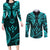 FSM Kosrae States Couples Matching Long Sleeve Bodycon Dress and Long Sleeve Button Shirts Micronesia Vintage Polynesian Tribal Aqua Version LT9 Aqua - Polynesian Pride