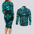 FSM Kosrae States Couples Matching Long Sleeve Bodycon Dress and Long Sleeve Button Shirts Micronesia Vintage Polynesian Tribal Aqua Version LT9 - Polynesian Pride