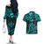 FSM Kosrae States Couples Matching Off The Shoulder Long Sleeve Dress and Hawaiian Shirt Micronesia Vintage Polynesian Tribal Aqua Version LT9 - Polynesian Pride