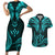 FSM Kosrae States Couples Matching Short Sleeve Bodycon Dress and Hawaiian Shirt Micronesia Vintage Polynesian Tribal Aqua Version LT9 Aqua - Polynesian Pride