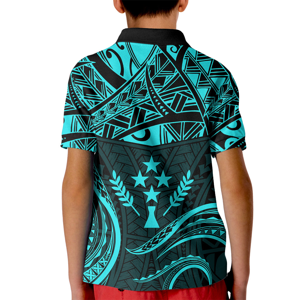 FSM Kosrae States Kid Polo Shirt Micronesia Vintage Polynesian Tribal Aqua Version LT9 - Polynesian Pride