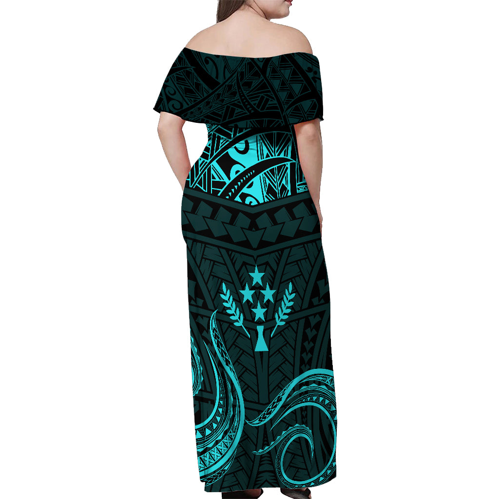 FSM Kosrae States Off Shoulder Maxi Dress Micronesia Vintage Polynesian Tribal Aqua Version LT9 - Polynesian Pride