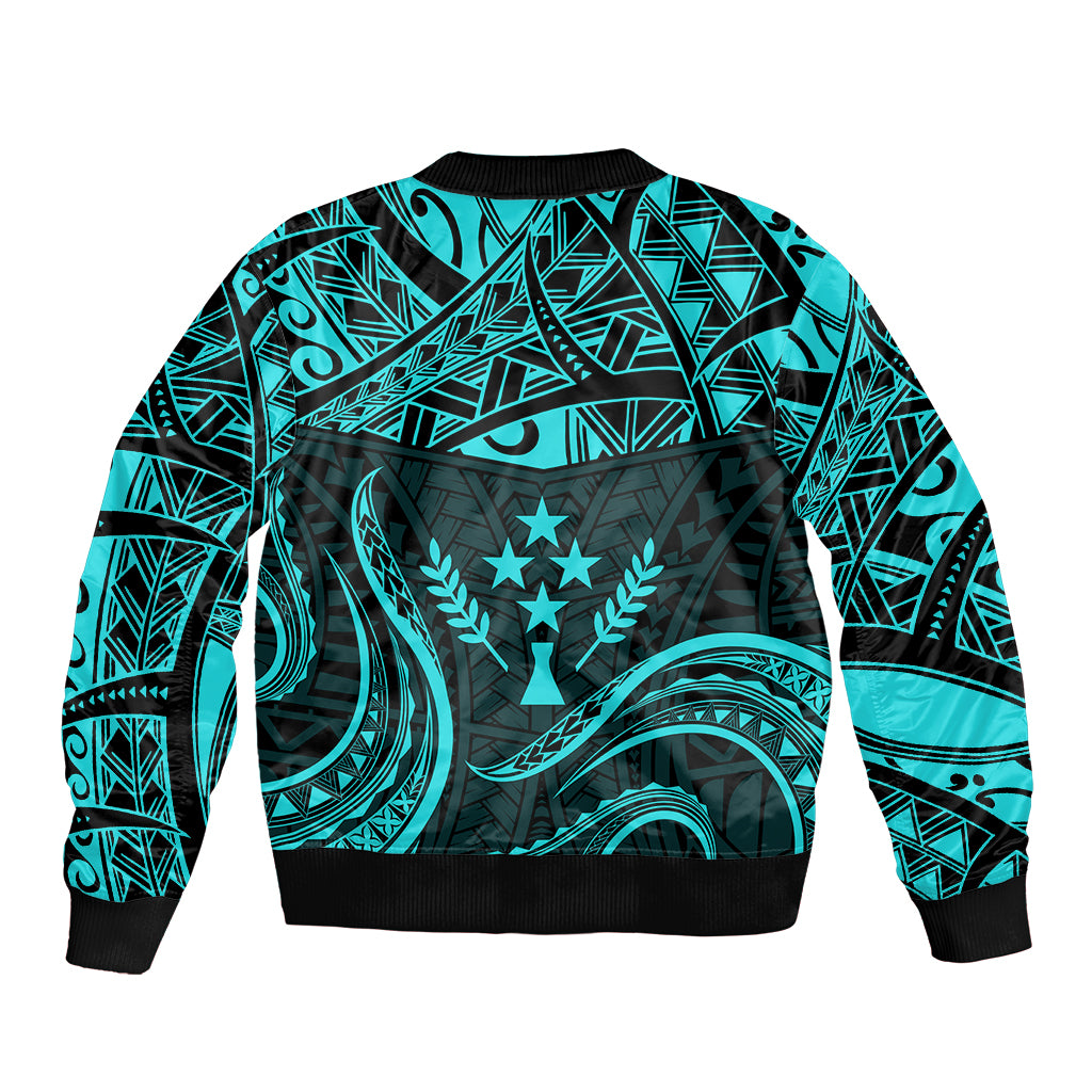 FSM Kosrae States Sleeve Zip Bomber Jacket Micronesia Vintage Polynesian Tribal Aqua Version LT9 - Polynesian Pride