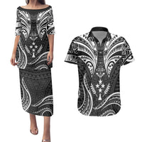 FSM Kosrae States Couples Matching Puletasi Dress and Hawaiian Shirt Micronesia Vintage Polynesian Tribal Black Version LT9 Black - Polynesian Pride