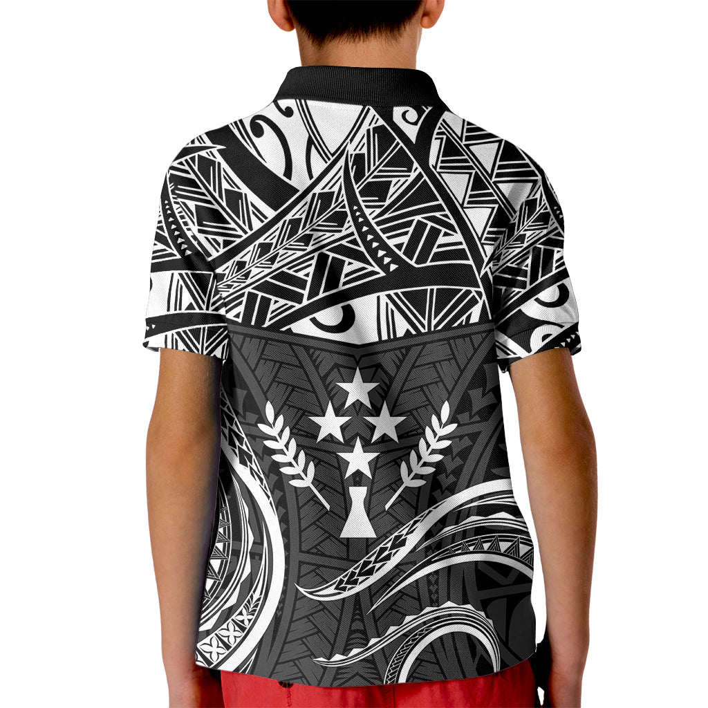 FSM Kosrae States Kid Polo Shirt Micronesia Vintage Polynesian Tribal Black Version LT9 - Polynesian Pride