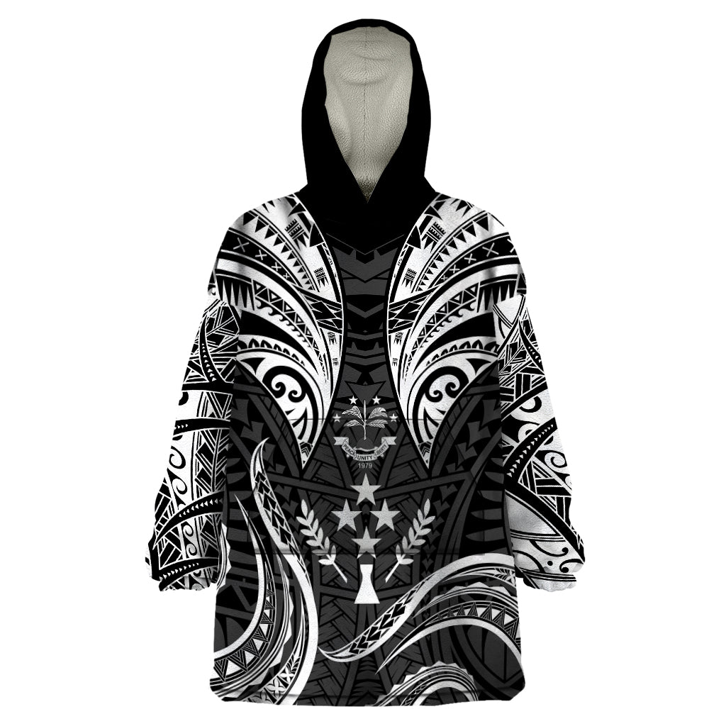 FSM Kosrae States Wearable Blanket Hoodie Micronesia Vintage Polynesian Tribal Black Version LT9 One Size Black - Polynesian Pride