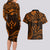 FSM Kosrae States Couples Matching Long Sleeve Bodycon Dress and Hawaiian Shirt Micronesia Vintage Polynesian Tribal Gold Version LT9 - Polynesian Pride