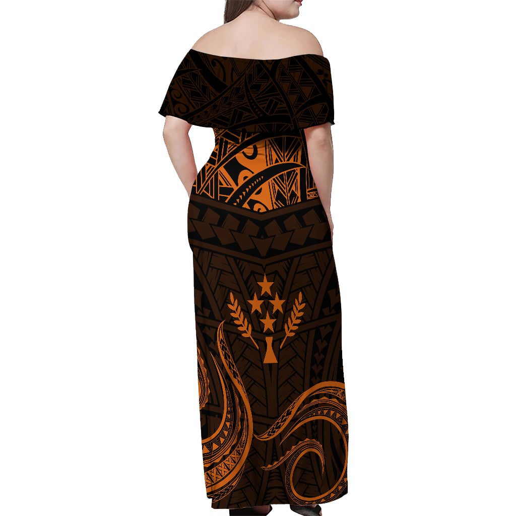 FSM Kosrae States Off Shoulder Maxi Dress Micronesia Vintage Polynesian Tribal Gold Version LT9 - Polynesian Pride