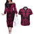 FSM Kosrae States Couples Matching Off The Shoulder Long Sleeve Dress and Hawaiian Shirt Micronesia Vintage Polynesian Tribal Pink Version LT9 Pink - Polynesian Pride