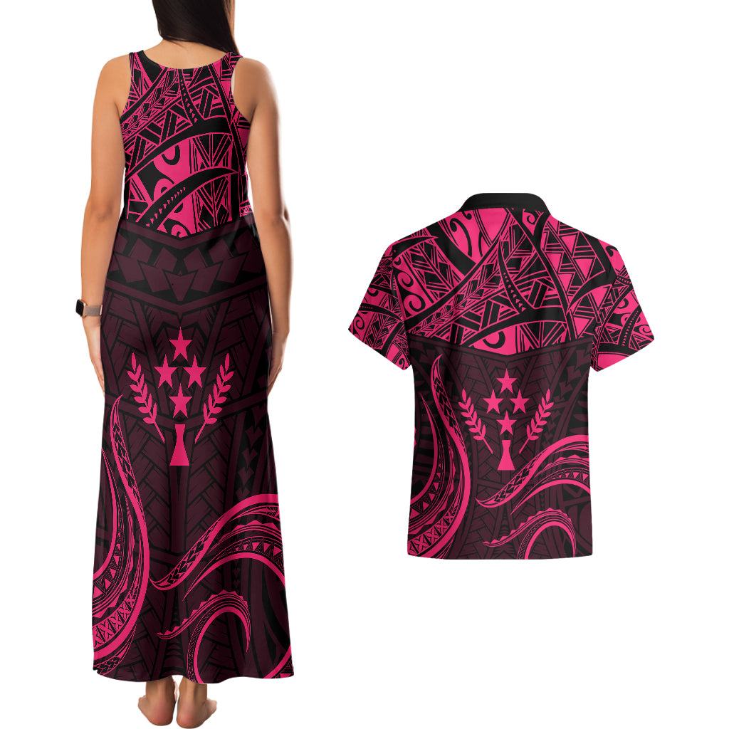 FSM Kosrae States Couples Matching Tank Maxi Dress and Hawaiian Shirt Micronesia Vintage Polynesian Tribal Pink Version LT9 - Polynesian Pride