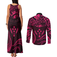 FSM Kosrae States Couples Matching Tank Maxi Dress and Long Sleeve Button Shirts Micronesia Vintage Polynesian Tribal Pink Version LT9 - Polynesian Pride
