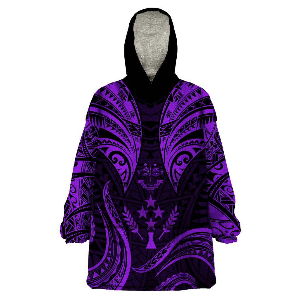 FSM Kosrae States Wearable Blanket Hoodie Micronesia Vintage Polynesian Tribal Purple Version LT9 One Size Purple - Polynesian Pride