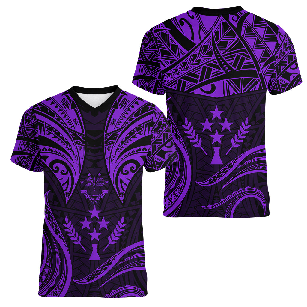 FSM Kosrae States Women V Neck T Shirt Micronesia Vintage Polynesian Tribal Purple Version LT9 - Polynesian Pride