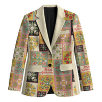 Mele Kalikimaka Hawaii Christmas Blazer Melemele Mama Seamless Floral Motif - Polynesian Pride