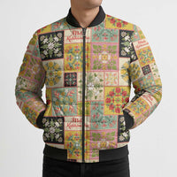 Mele Kalikimaka Hawaii Christmas Bomber Puffer Jacket Melemele Mama Seamless Floral Motif - Polynesian Pride